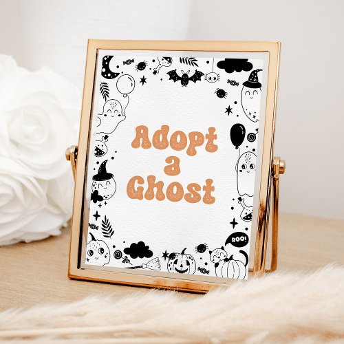 Adopt a Ghost Orange Ghost Halloween Birthday Poster