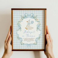 Adopt a Goose Blue Bow Gingham Birthday Decor Sign