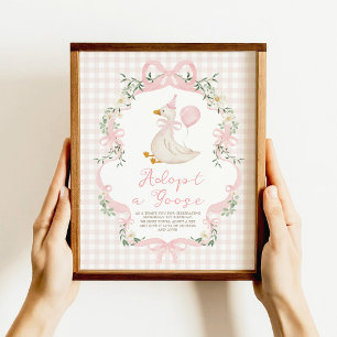 Adopt a Goose Pink Bow Gingham Birthday Decor Sign