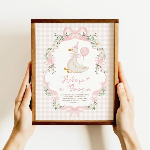 Adopt a Goose Pink Bow Gingham Birthday Decor Sign