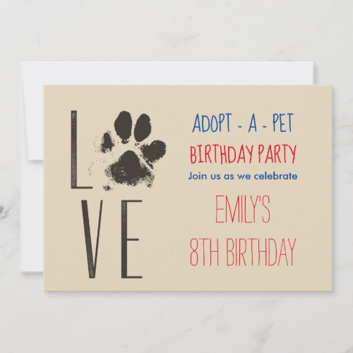 Adopt_A_ Pet Birthday Party Paw Print Invitation