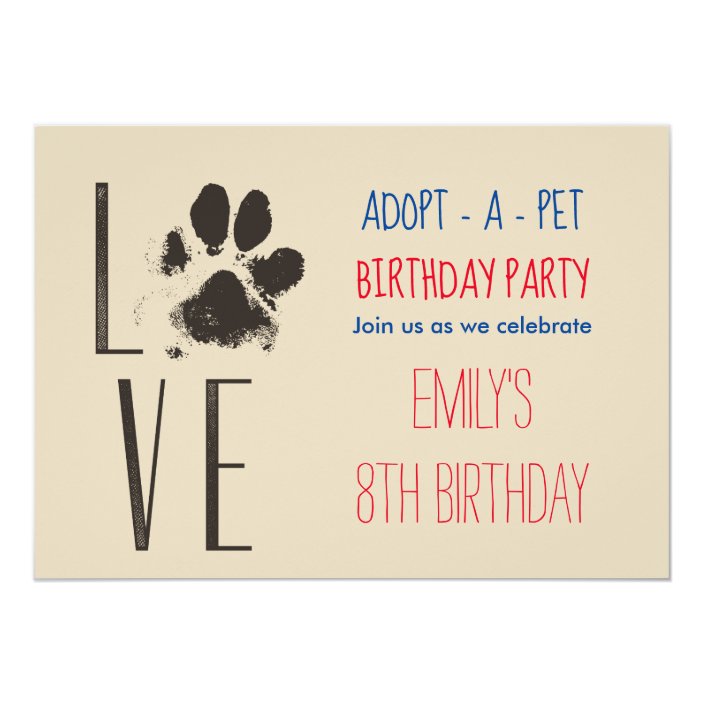 Adopt A Pet Birthday Party Paw Print Invitation Zazzle Com