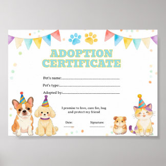 Adopt a pet coloring certificate poster