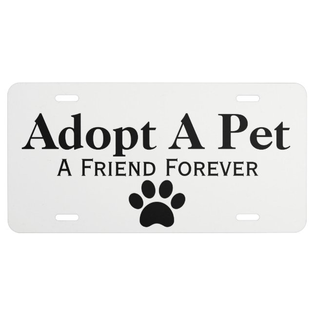 Adopt A Pet Dog Cat Animal Paw Print Custom License Plate (Front)