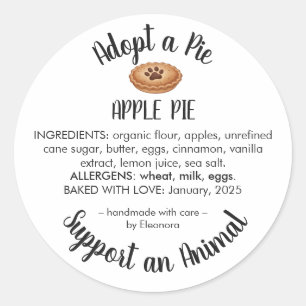 Adopt a Pie Animal Rescue Bakery Ingredients Classic Round Sticker