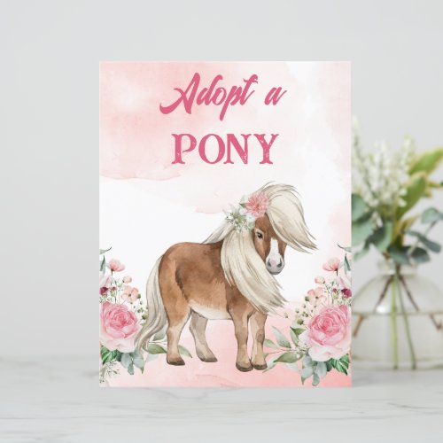 Adopt a pony sign pink flowers cute horse