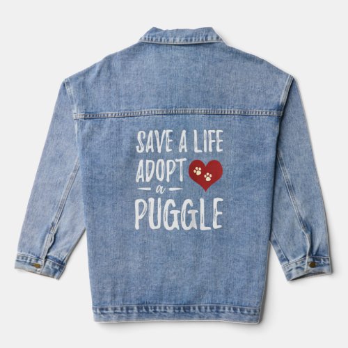 Adopt A Puggle Funny Rescue Dog Mom  Raglan  Denim Jacket