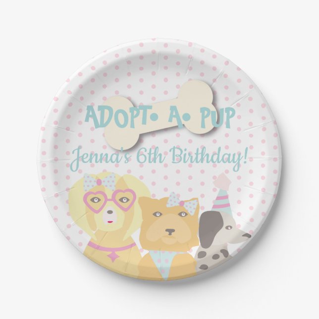 Adopt a Pup Dog Party Paper Plates (Front)
