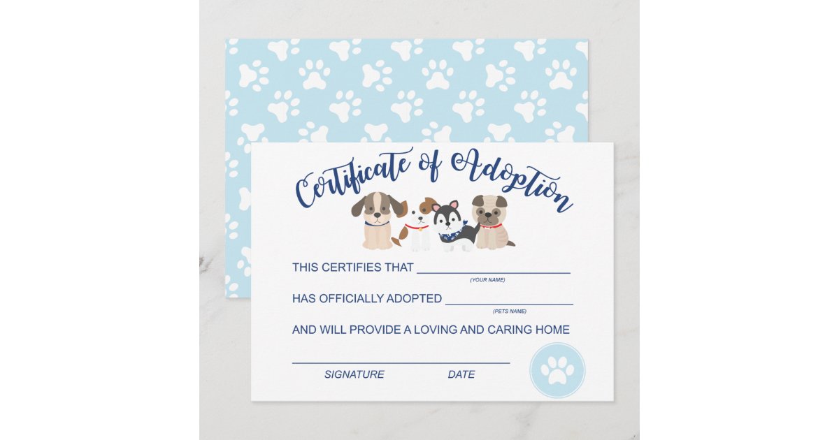 Adopt a Puppy Birthday Certificate of adoption Not Note Card | Zazzle
