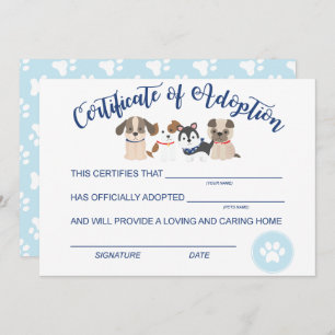 Adopt a Puppy Birthday Certificate of adoption Not Note Card