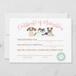 Adopt a Puppy Birthday Certificate of adoption Note Card