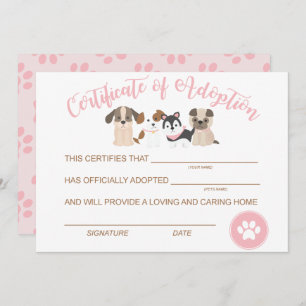 Adopt a Puppy Birthday Certificate of adoption Note Card