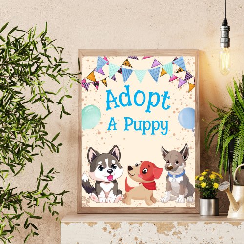 Adopt a puppy birthday party sign