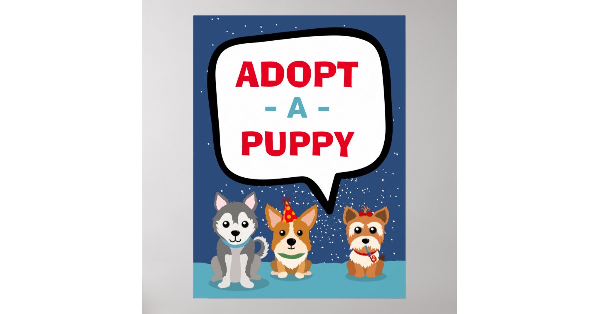 Adopt a puppy dog themed birthday signage poster | Zazzle