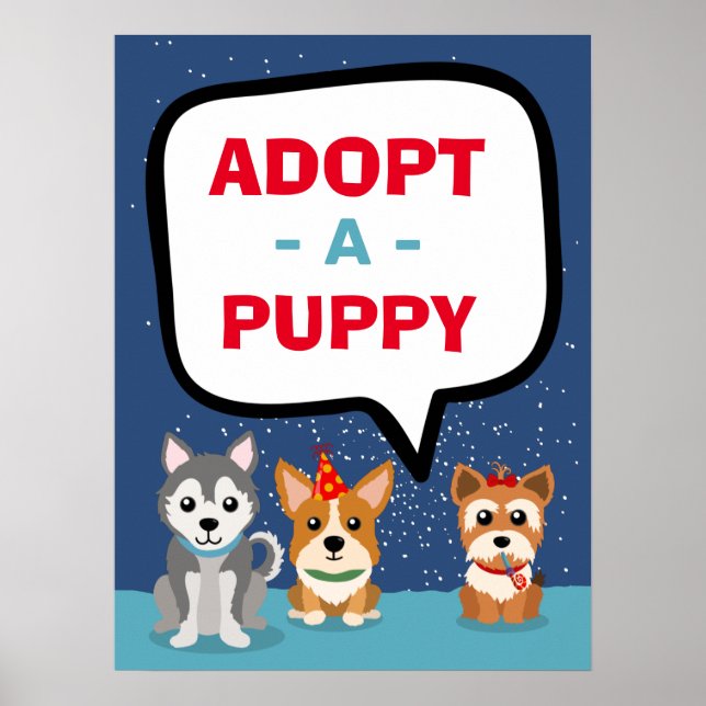 Adopt a puppy dog themed birthday signage poster (Front)