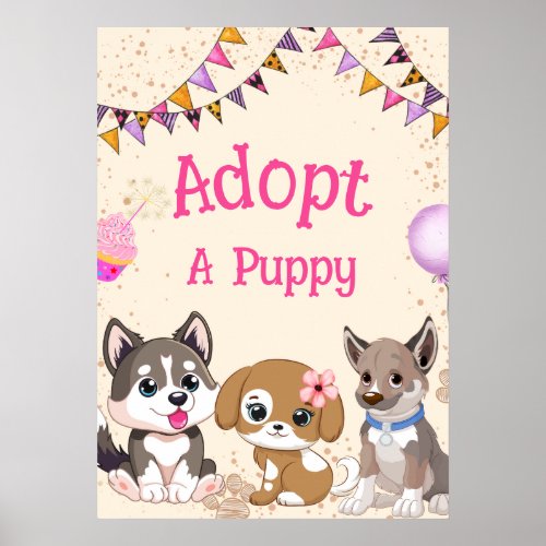 Adopt a puppy party sign
