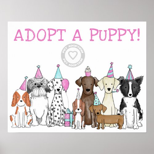 Adopt A Puppy Pet Adoption Birthday Party Sign 