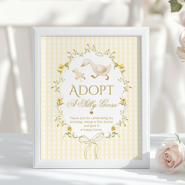 Adopt A silly Goose 1st Birthday Yellow Gingham Poster (Creator Uploaded)