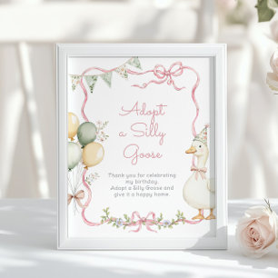 Adopt a Silly Goose Whimsical Pink girl Birthday Poster