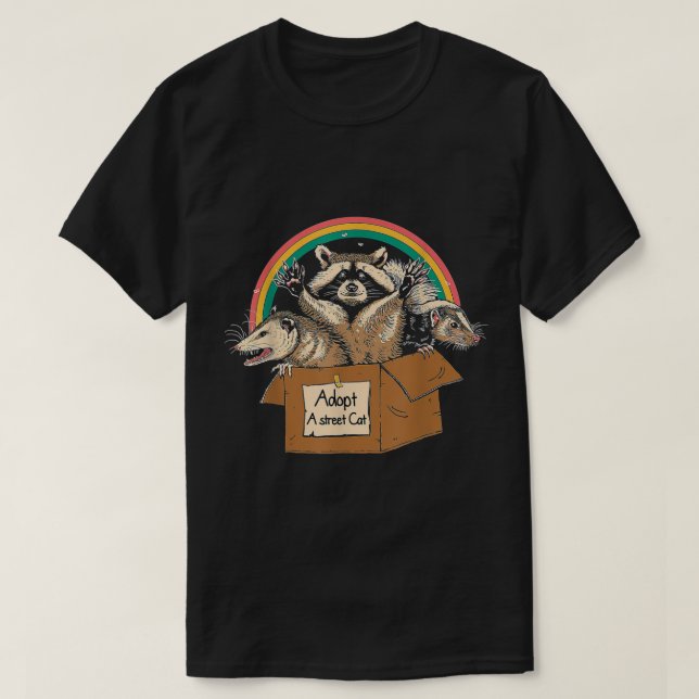Adopt A Street Cat Shirt Funny Opossum Raccoon Sku (Design Front)