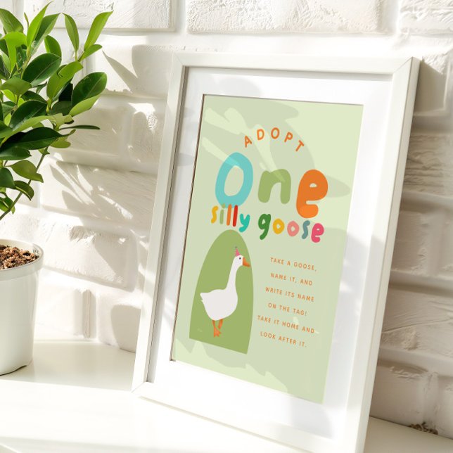 Adopt A Stuffie One Silly Goose 1st Birthday Favor Poster (Creator Uploaded)