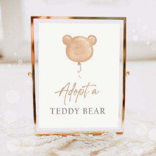 Adopt a Teddy Bear Balloon Boho Adoption Birthday Poster