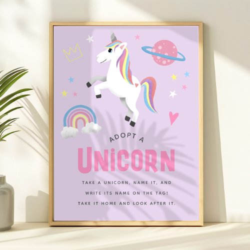 Adopt a Unicorn Girls Birthday Adoption Station Poster