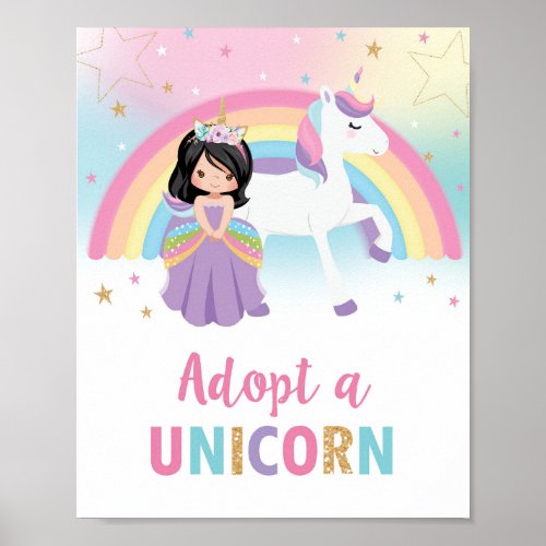 Adopt a Unicorn Princess and Unicorn Birthday Sign