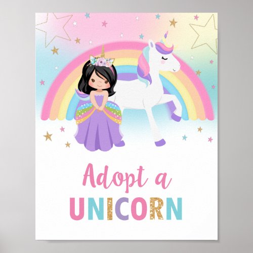 Adopt a Unicorn Sign Birthday Party Activity Game