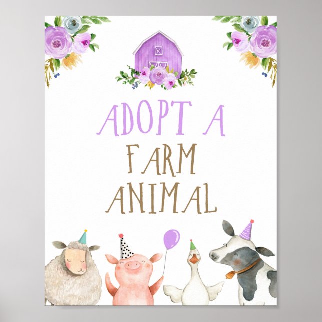 Adopt an Animal Farm Animals Barn Girl Birthday Po Poster (Front)