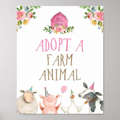 Adopt an Animal Farm Animals Barn Girl Birthday Poster