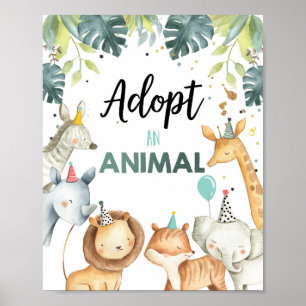 Adopt an Animal Safari Animals Birthday Table Sign
