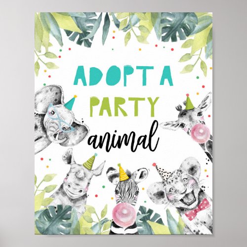 Adopt an Animal Safari Animals Birthday Table Sign