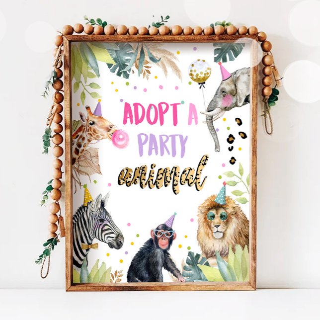 Adopt an Animal Safari Animals Birthday Table Sign (Creator Uploaded)