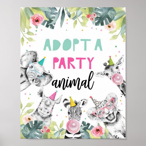 Adopt an Animal Safari Animals Birthday Table Sign