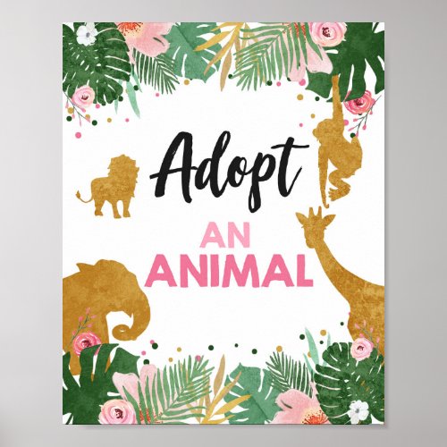 Adopt an Animal Safari Table Sign Jungle Girl Pink