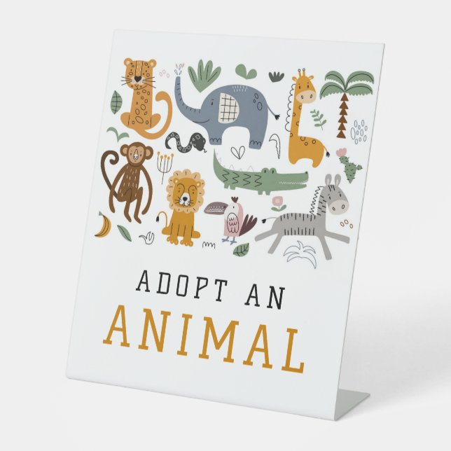Adopt An Animal Two Wild Birthday Safari Animals Pedestal Sign (Front)