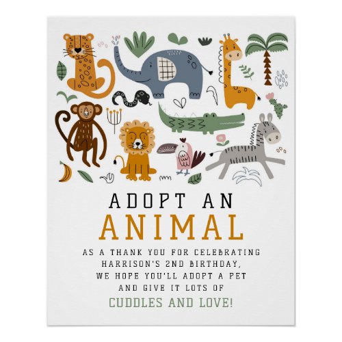 Adopt An Animal Two Wild Birthday Safari Animals Poster