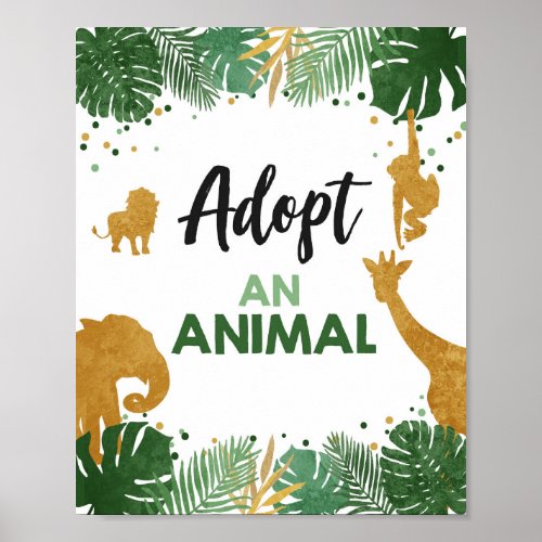 Adopt an Animal Wild Safari Gold Birthday Party Poster