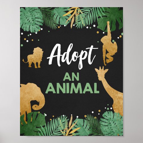 Adopt an Animal Wild Safari Gold Birthday Party Poster