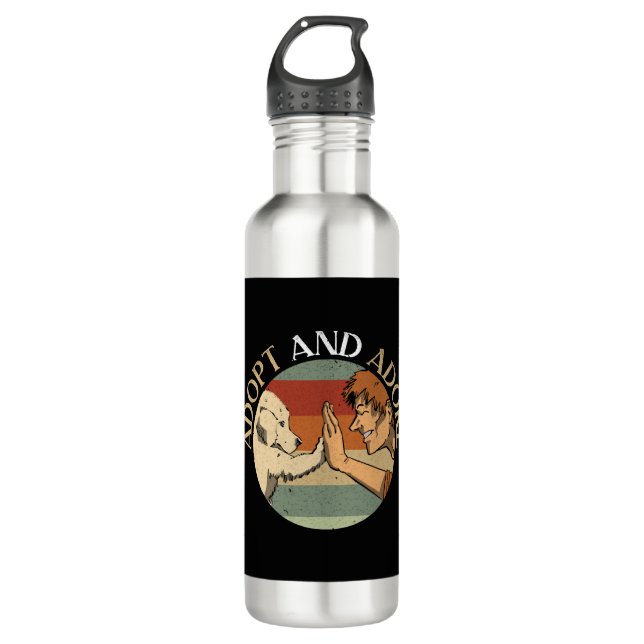 Adopt And Adore Animal Rights Animal Rescue  Stainless Steel Water Bottle (Front)