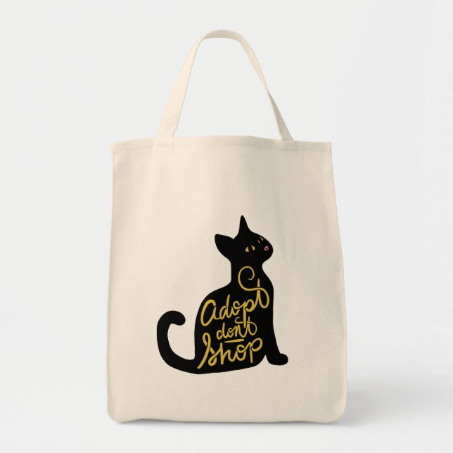 Adopt Don't Shop Black Cat Adoption Tote Bag (Front)