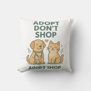 Adopt Don't Shop – Cute Dog & Cat Rescue Design Throw Pillow
