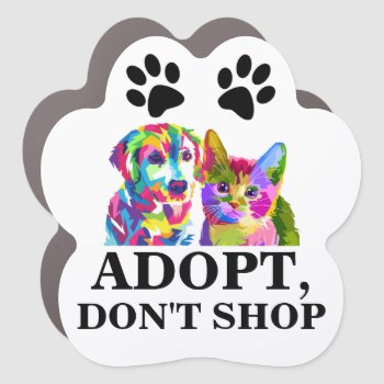 Adopt Don't Shop Dog Cat Illustration Colorful Car Magnet by petcherishedangels at Zazzle