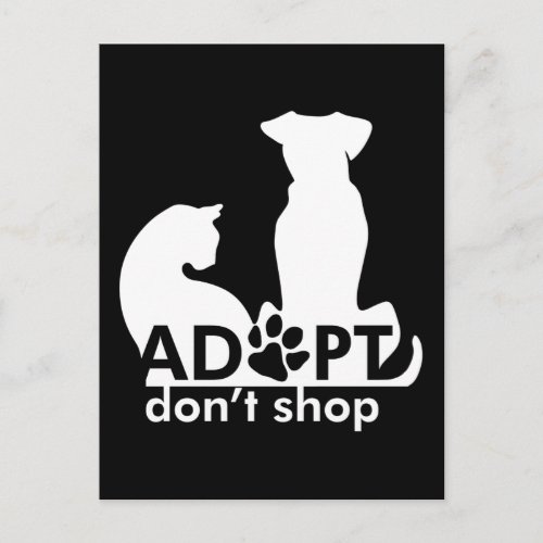 Adopt Dont Shop Dog Cat White Postcard