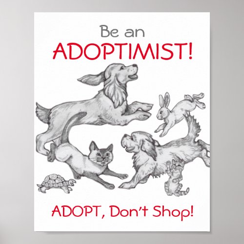 Adopt Dont Shop Humane Ed Pet Dog Cat Drawings Poster