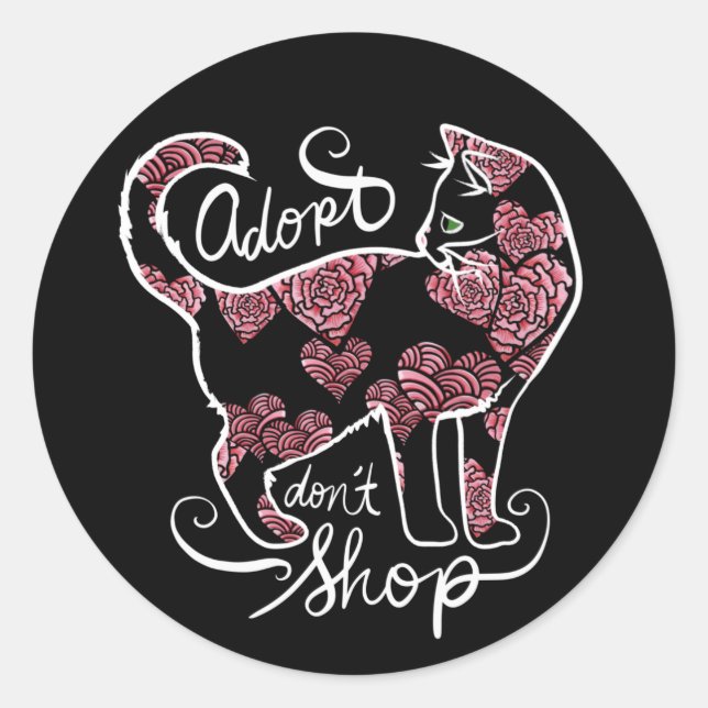 Adopt Don't Shop Roses Kitty Cat Classic Round Sticker (Front)