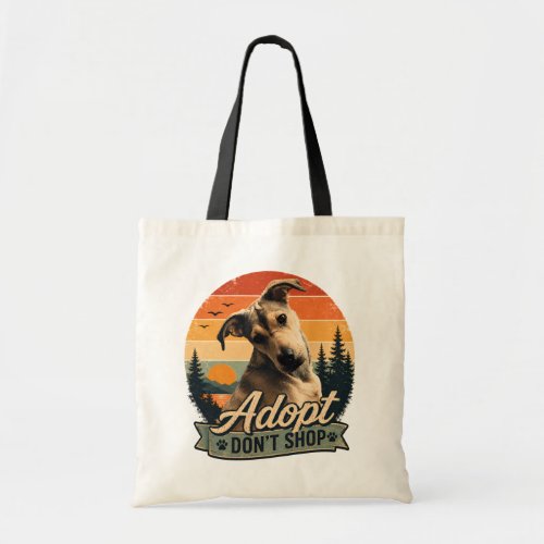 Adopt Don't Shop Vintage Rescue Dog Sunset Design Tote Bag