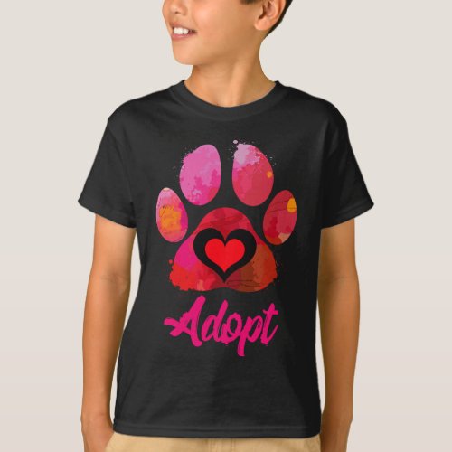 Adopt Love My Rescue Animal Lover Watercolor Art T_Shirt