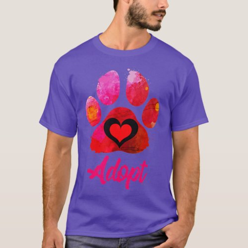Adopt Love My Rescue Animal Lover Watercolor Art  T_Shirt